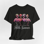 Hello Summer Flamingos T-Shirt | Pink Flamingo Beach Graphic Tee