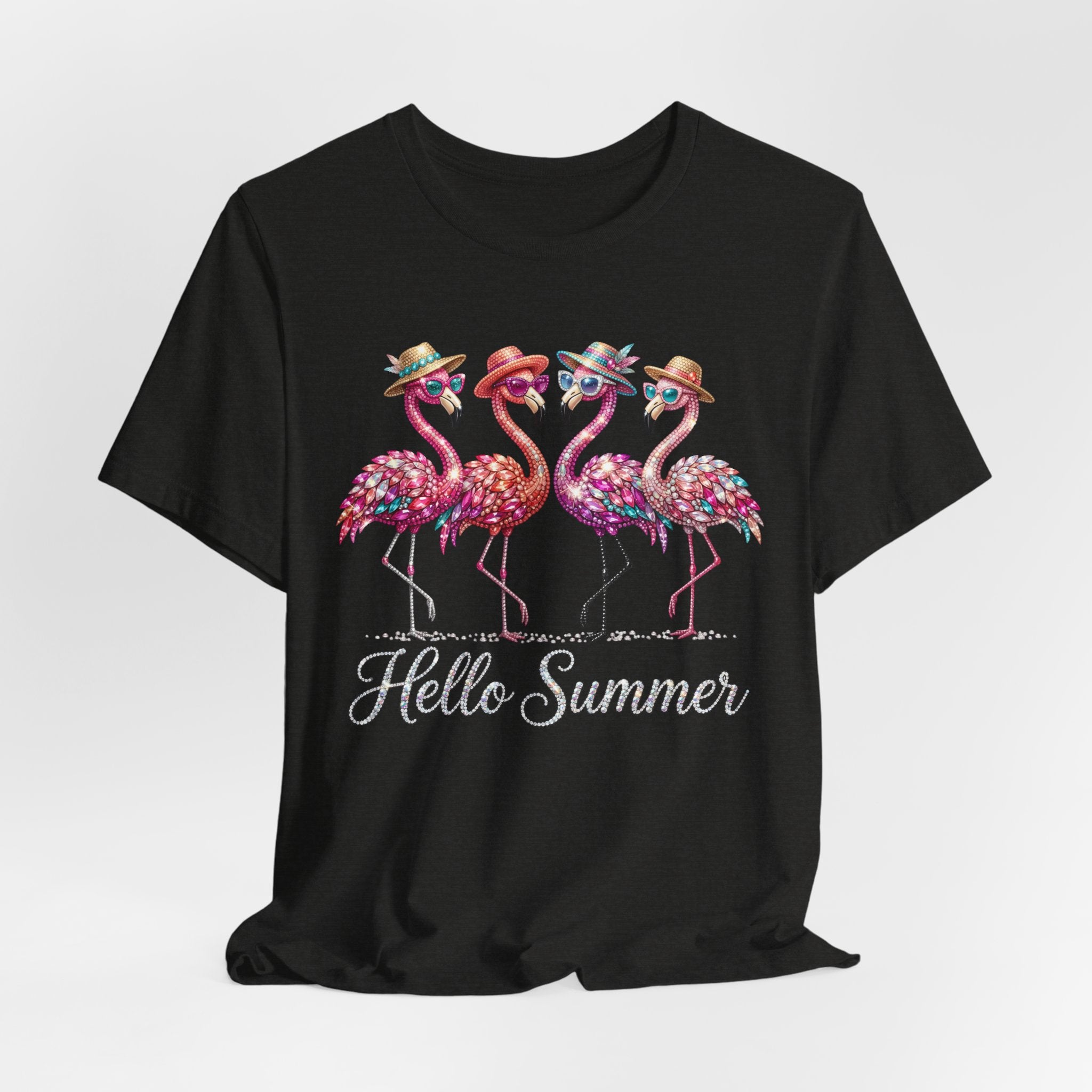 Hello Summer Flamingos T-Shirt | Pink Flamingo Beach Graphic Tee