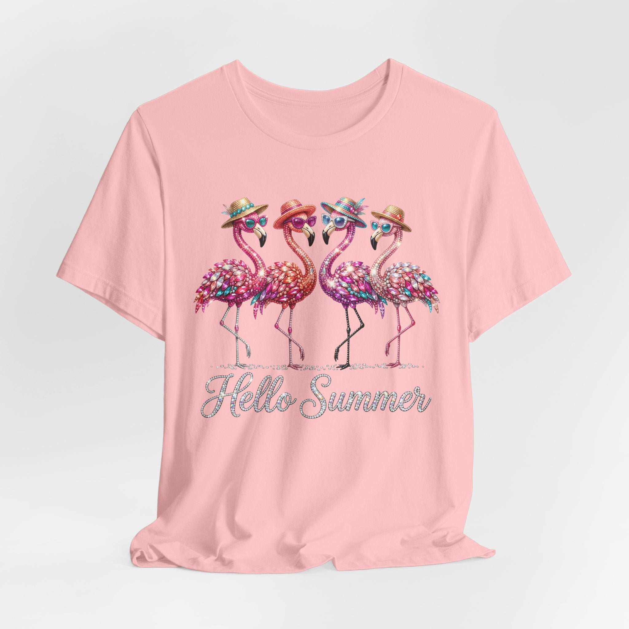 Hello Summer Flamingos T-Shirt | Pink Flamingo Beach Graphic Tee