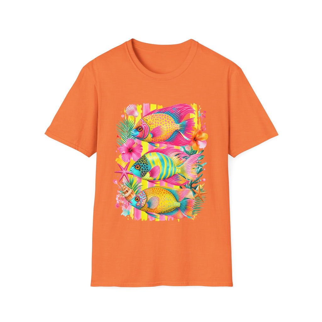 T-shirt Poisson tropical coloré | Illustration Néon Hibiscus Plage