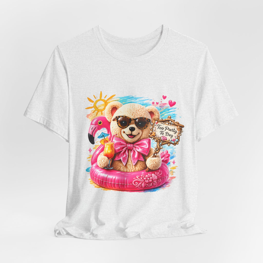 Teddy Bear Pool Float Tee | Summer Bear with Sunglasses and Flamingo