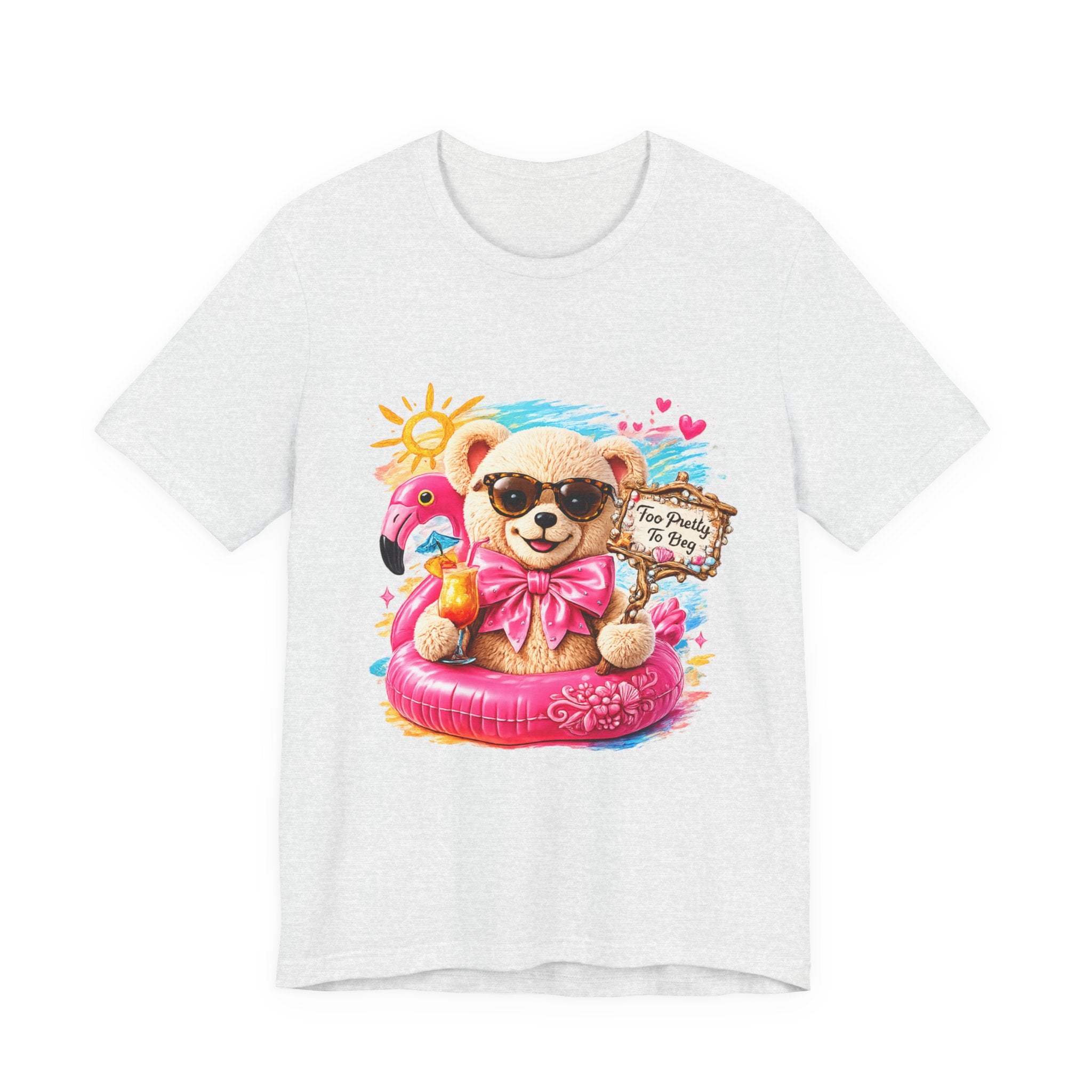 Teddy Bear Pool Float Tee | Summer Bear with Sunglasses and Flamingo