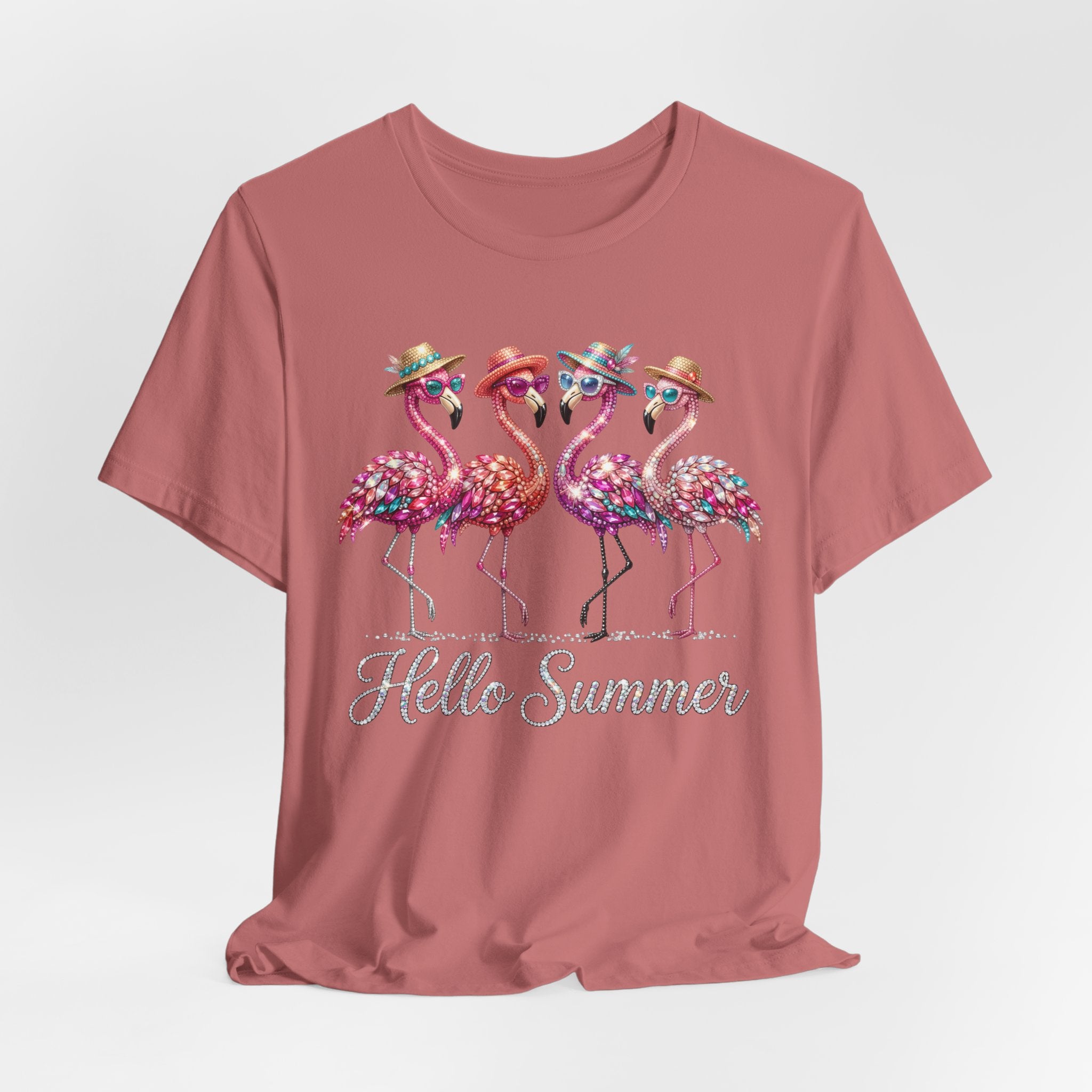 Hello Summer Flamingos T-Shirt | Pink Flamingo Beach Graphic Tee