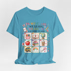 In My Class We Learn We Grow Teacher Illustration T-Shirt | School Icons