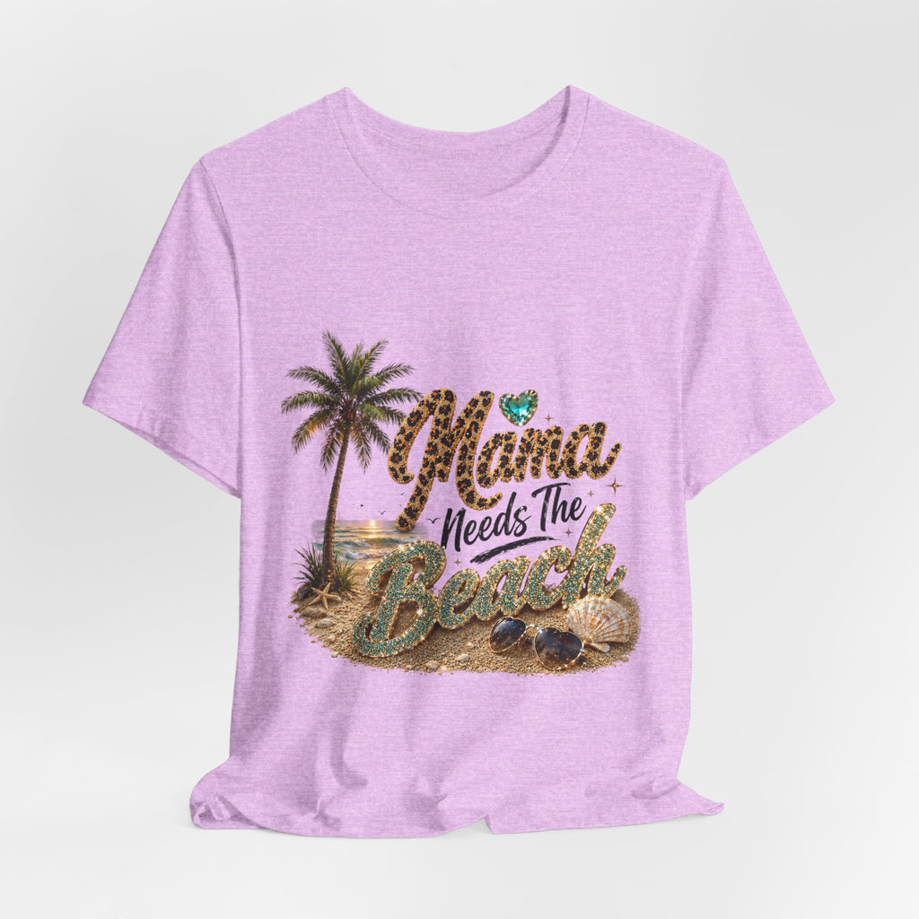 Mama Needs The Beach T-Shirt | Palm Tree, Seashells, Leopard Script