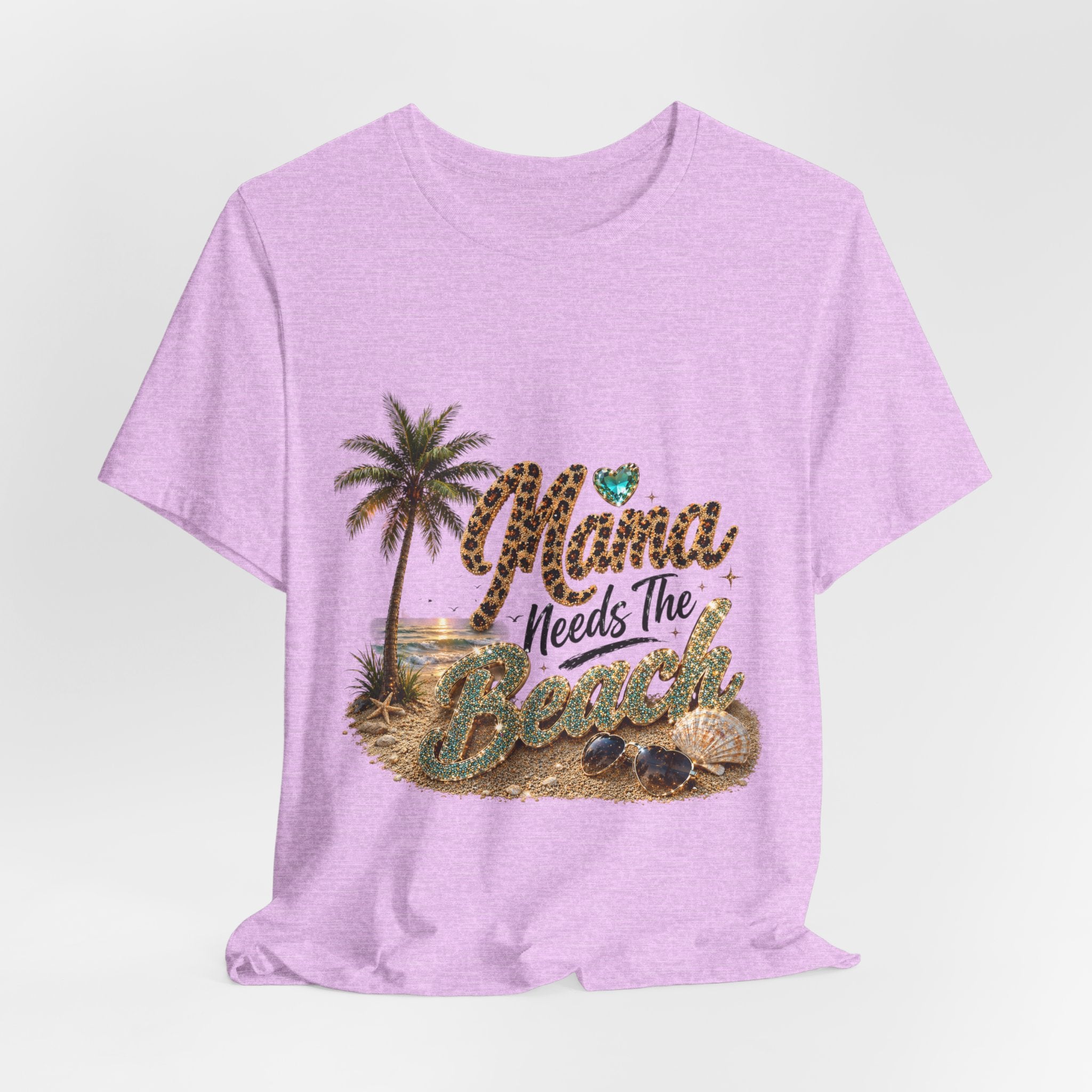 Mama Needs The Beach T-Shirt | Palm Tree, Seashells, Leopard Script