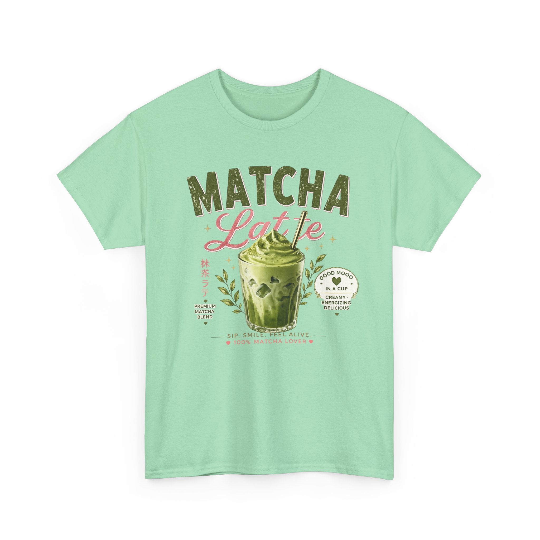 Matcha Latte T-Shirt | Iced Matcha Cup Graphic, Green Tea Illustration