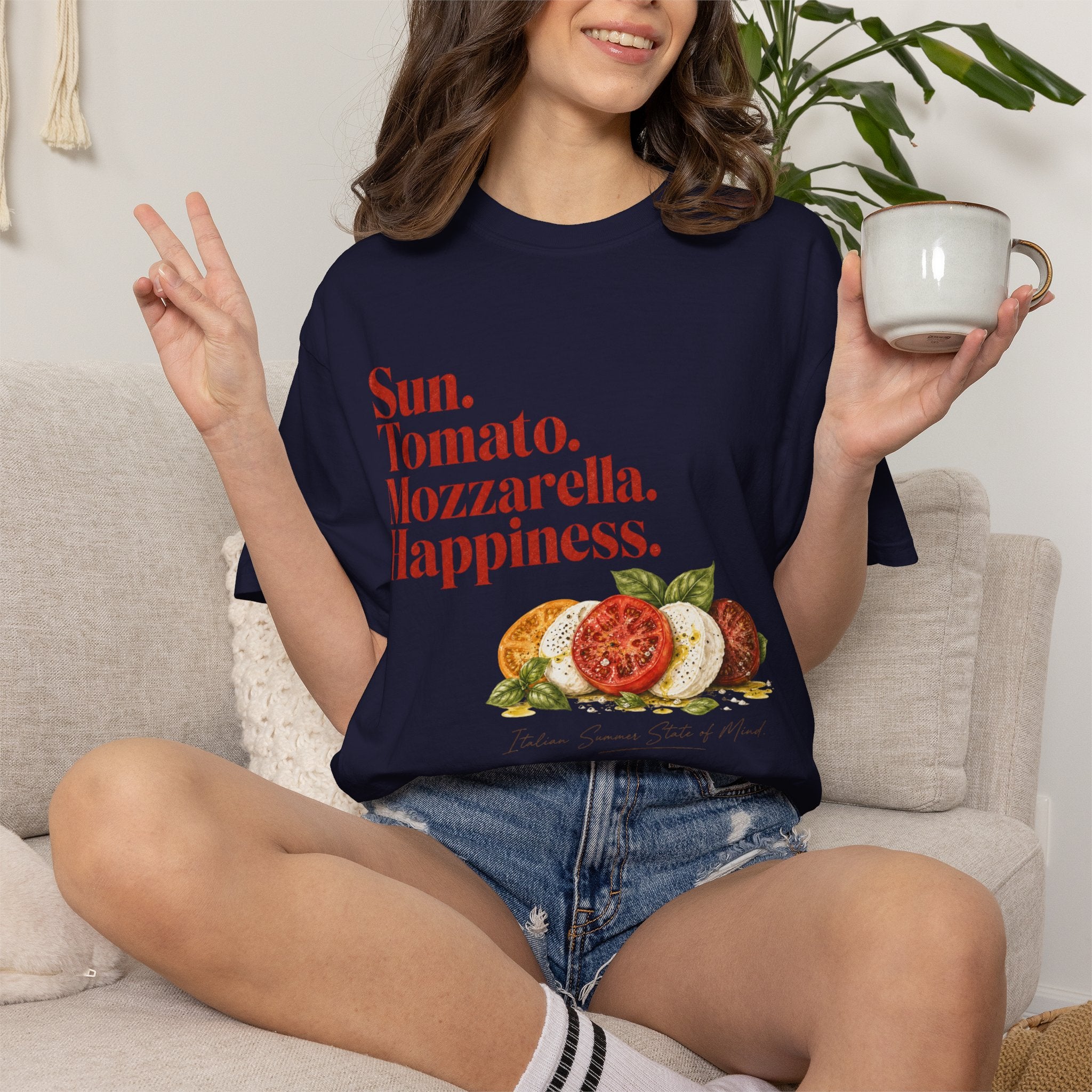 Caprese Salad T-Shirt — Sun. Tomato. Mozzarella. Happiness. Graphic Tee