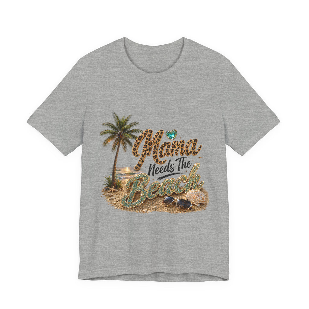 Mama Needs The Beach T-Shirt | Palm Tree, Seashells, Leopard Script