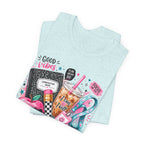 Teacher Good Vibes Cute Pastel Sticker Collage T-Shirt | Coffee, Headphones, Journal | Back to School
