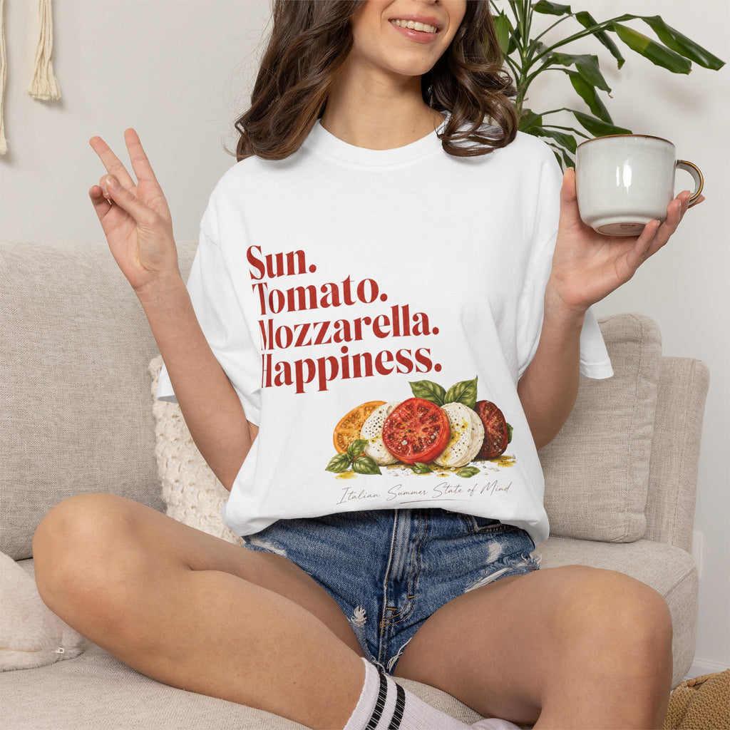 Caprese Salad T-Shirt — Sun. Tomato. Mozzarella. Happiness. Graphic Tee