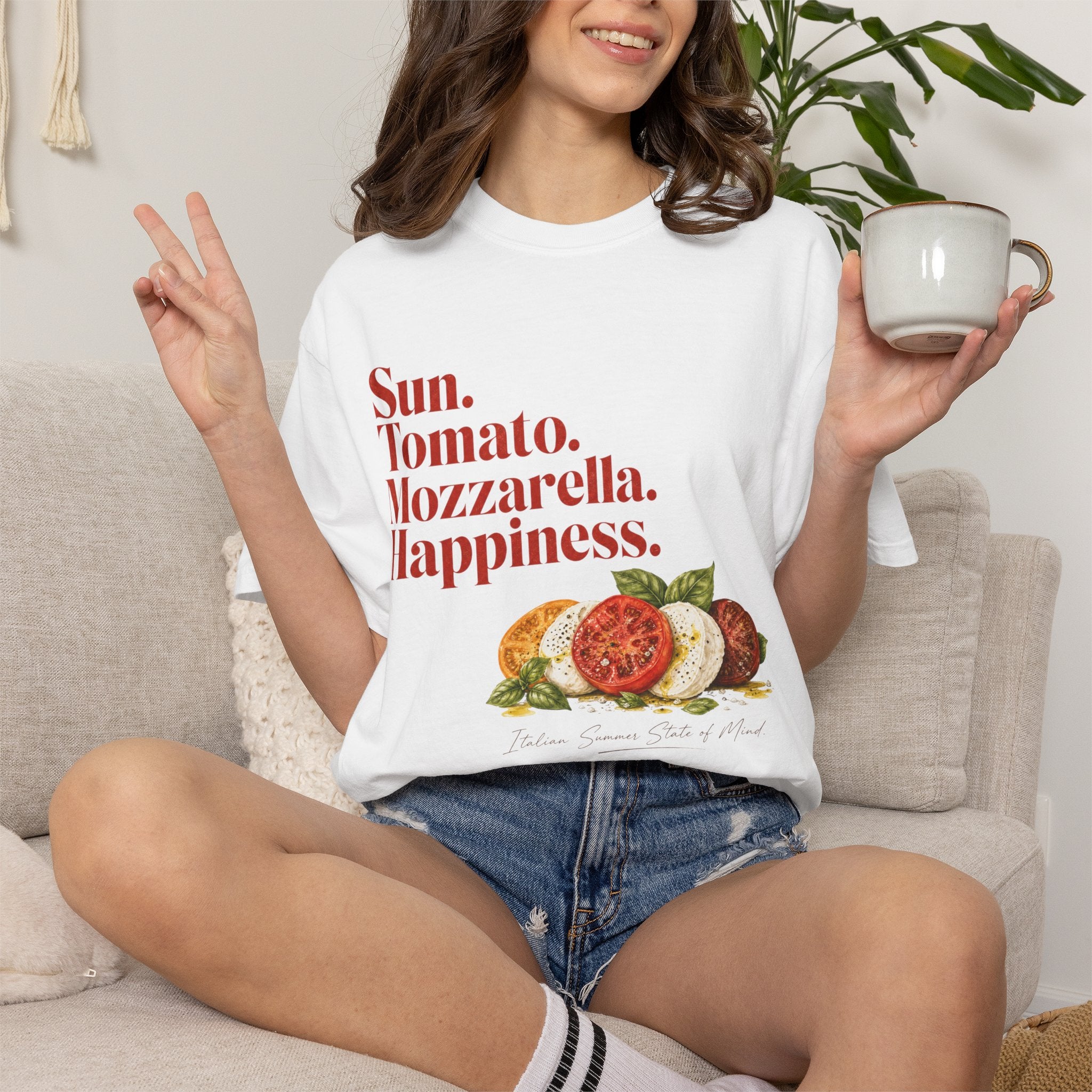 Caprese Salad T-Shirt — Sun. Tomato. Mozzarella. Happiness. Graphic Tee