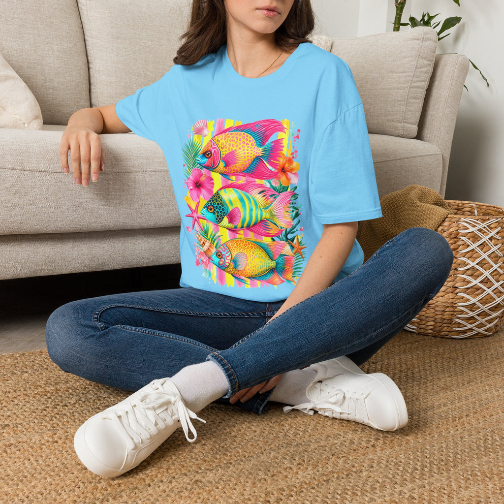 T-shirt Poisson tropical coloré | Illustration Néon Hibiscus Plage