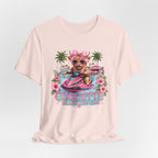 Coquette Island Cow Club T-Shirt | Cute Highland Cow Pink Jet Ski Summer Graphic Tee