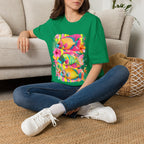 Tropical Colorful Fish T-Shirt | Neon Hibiscus Beach Illustration