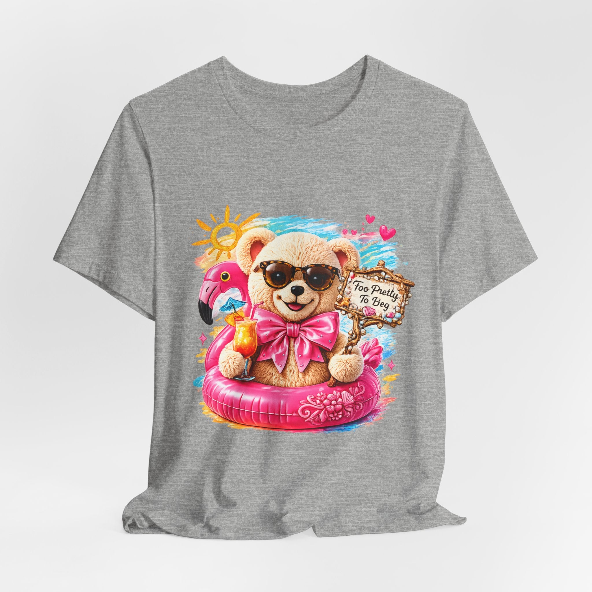 Teddy Bear Pool Float Tee | Summer Bear with Sunglasses and Flamingo