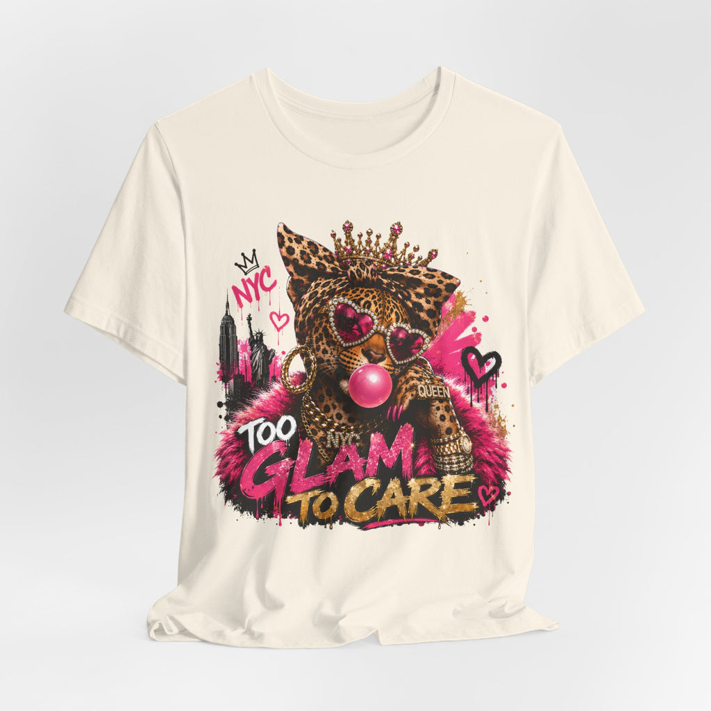Too Glam To Care Tee — Leopard Crown Cat Graphic Shirt