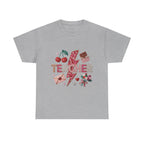 Teacher lightning bolt design T-shirt | cherries, letters, hearts, stationery