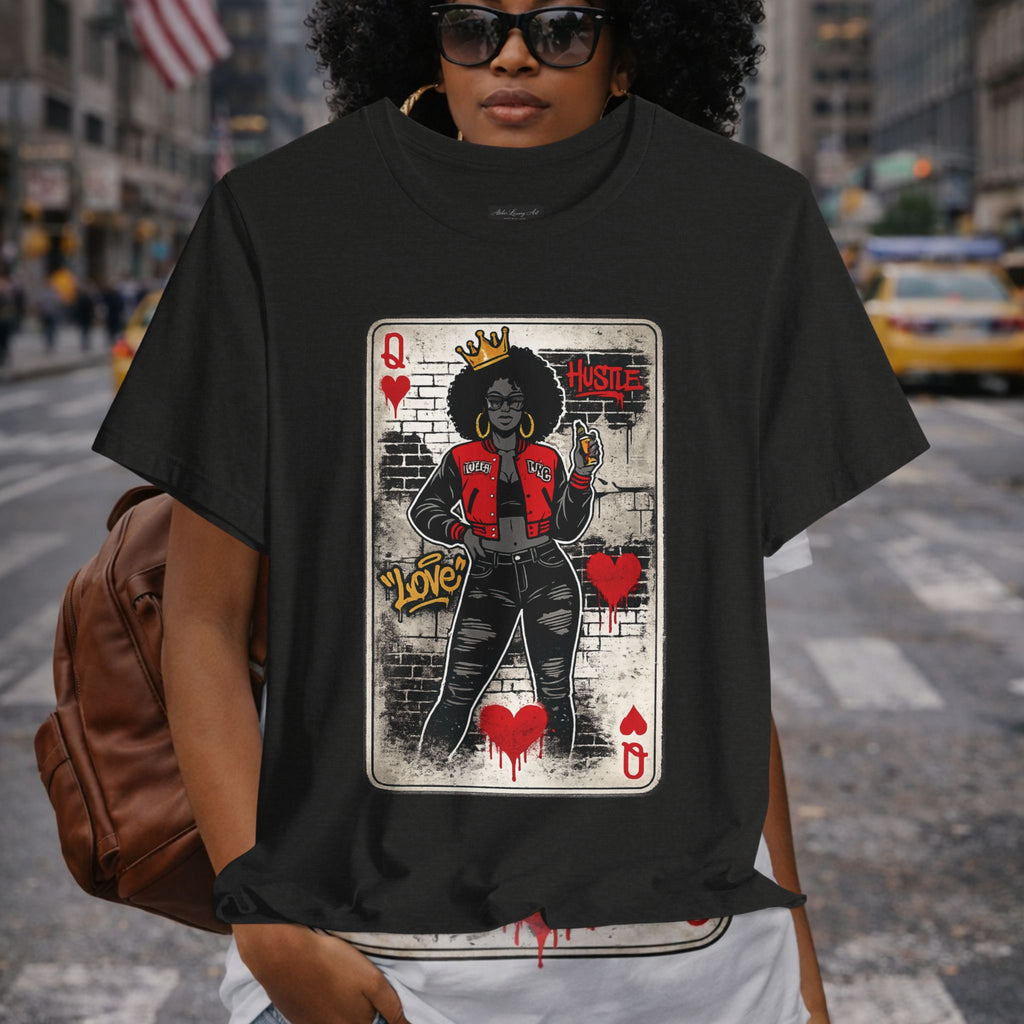 Queen of Hearts Playing Card Tee | Retro Street Art Queen, Love Hearts Design