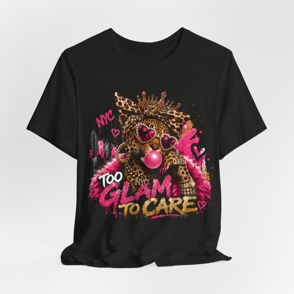 Too Glam To Care Tee — Leopard Crown Cat Graphic Shirt