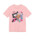 Teacher Good Vibes Cute Pastel Sticker Collage T-Shirt | Coffee, Headphones, Journal | Back to School