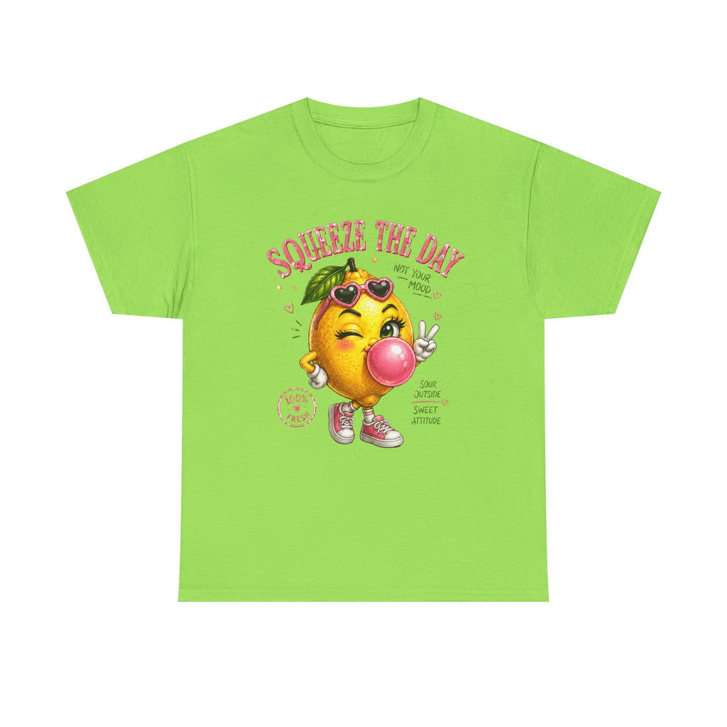 Squeeze The Day Lemon Graphic Tee | Retro Cartoon Fruit Shirt