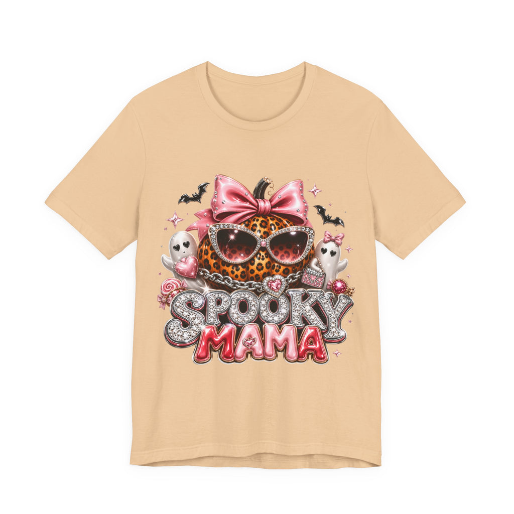 Spooky Mama T-Shirt — Cute Halloween Leopard Pumpkin Graphic Tee for Moms