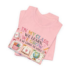 In My Class We Learn We Grow Teacher Illustration T-Shirt | School Icons