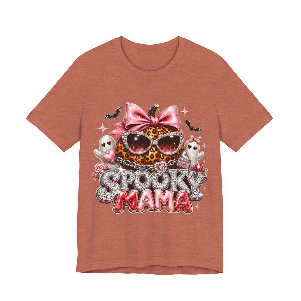 Spooky Mama T-Shirt — Cute Halloween Leopard Pumpkin Graphic Tee for Moms