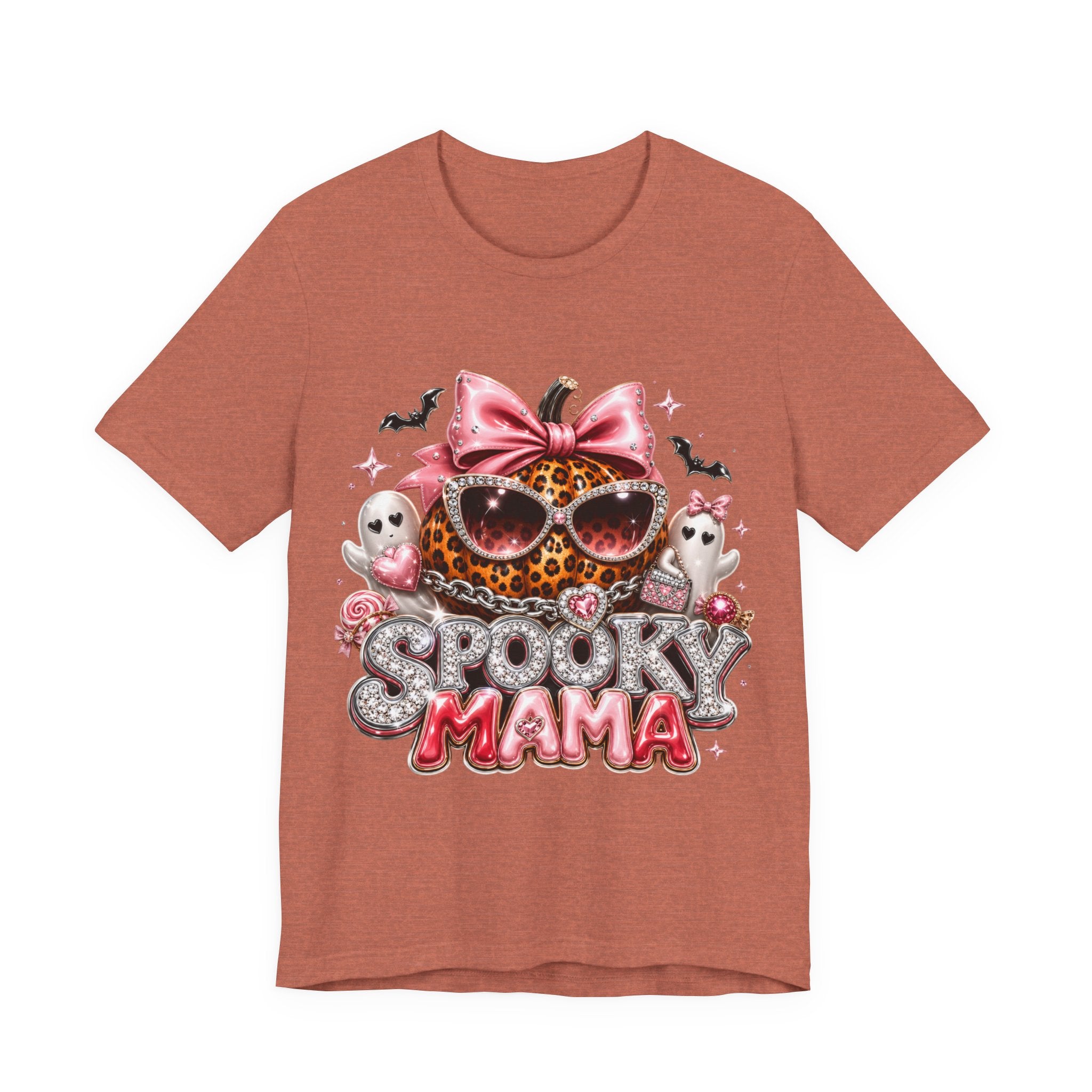 Spooky Mama T-Shirt — Cute Halloween Leopard Pumpkin Graphic Tee for Moms