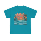 Vintage Sunset Palm Beach T-Shirt | Retro Surf Waves Tee