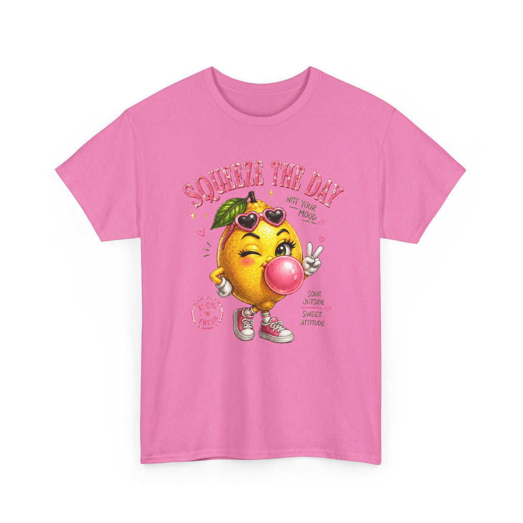 Squeeze The Day Lemon Graphic Tee | Retro Cartoon Fruit Shirt