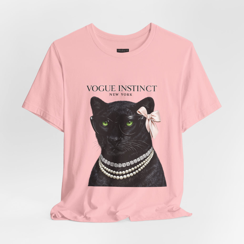 Vogue Instinct Black Cat with Pearls Tee | Fashion Cat T-Shirt