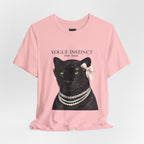 Vogue Instinct Black Cat with Pearls Tee | Fashion Cat T-Shirt