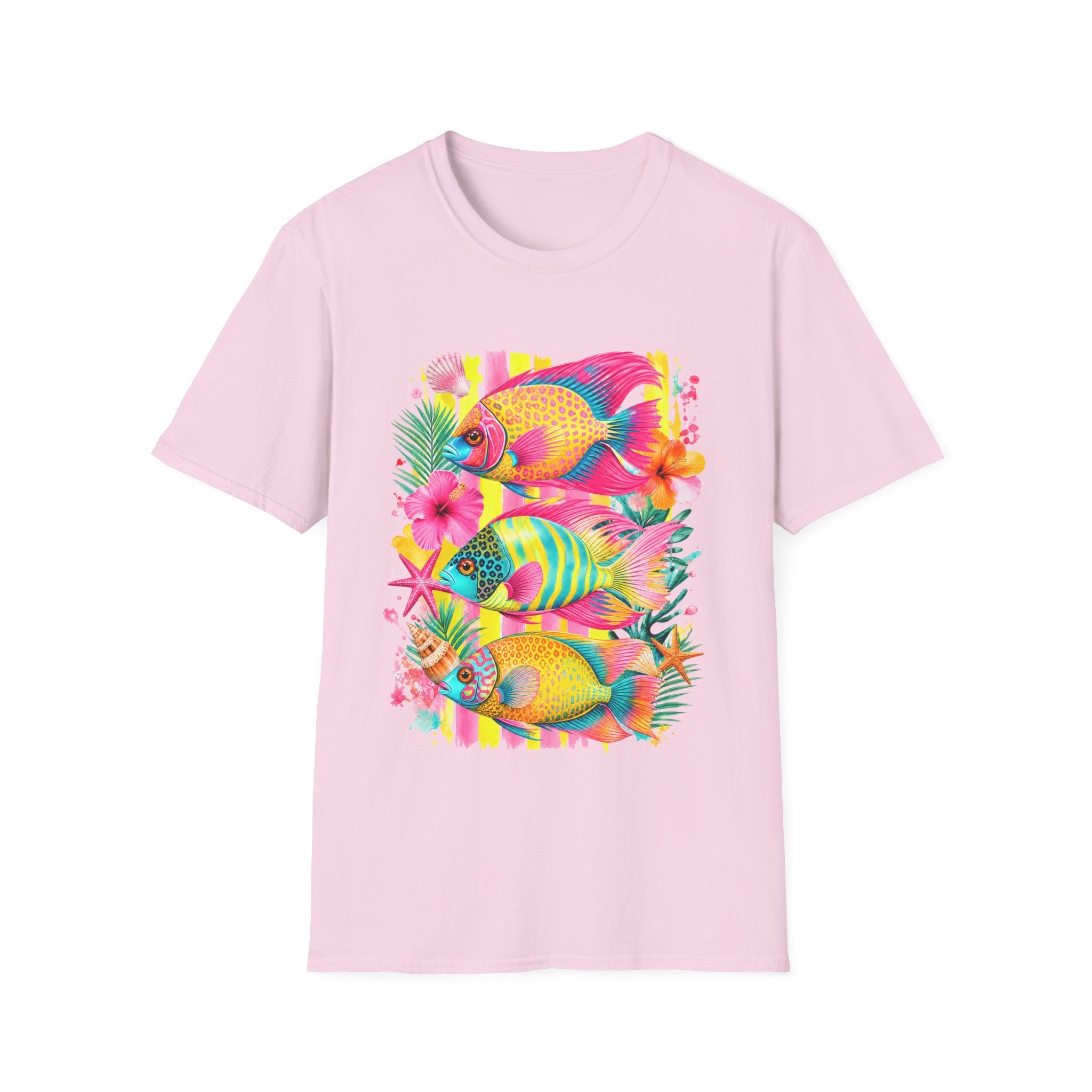T-shirt Poisson tropical coloré | Illustration Néon Hibiscus Plage