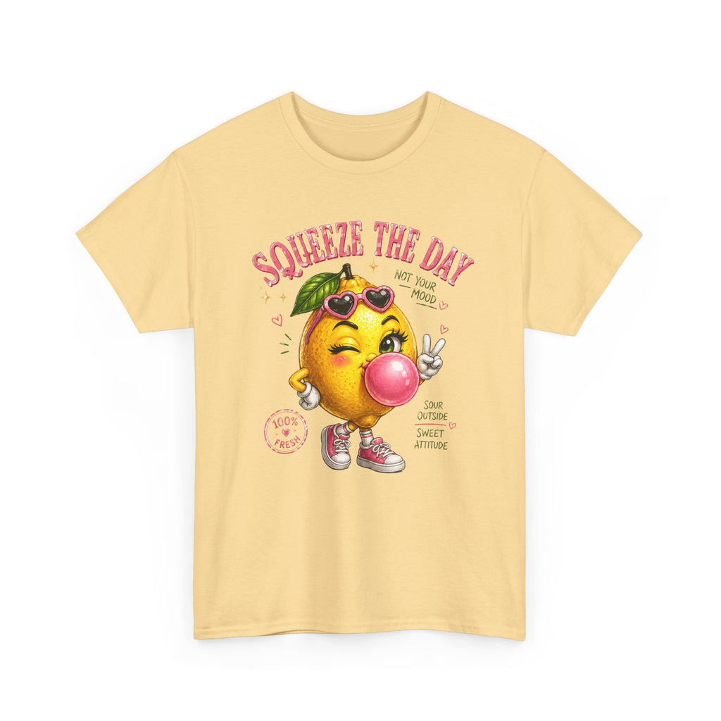 Squeeze The Day Lemon Graphic Tee | Retro Cartoon Fruit Shirt