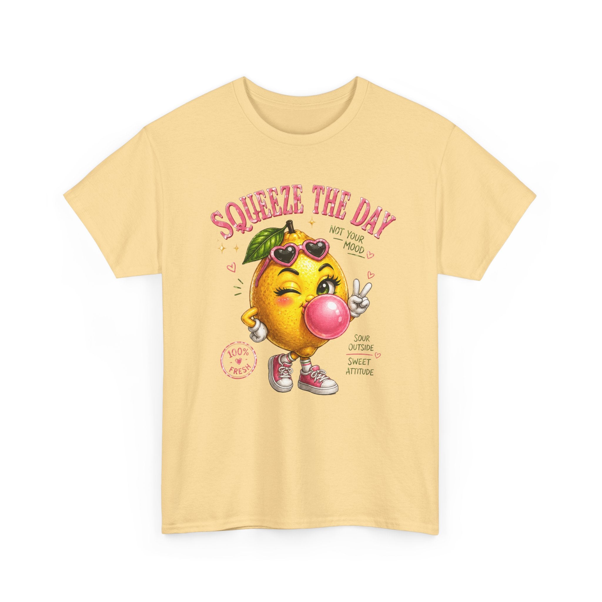 Squeeze The Day Lemon Graphic Tee | Retro Cartoon Fruit Shirt