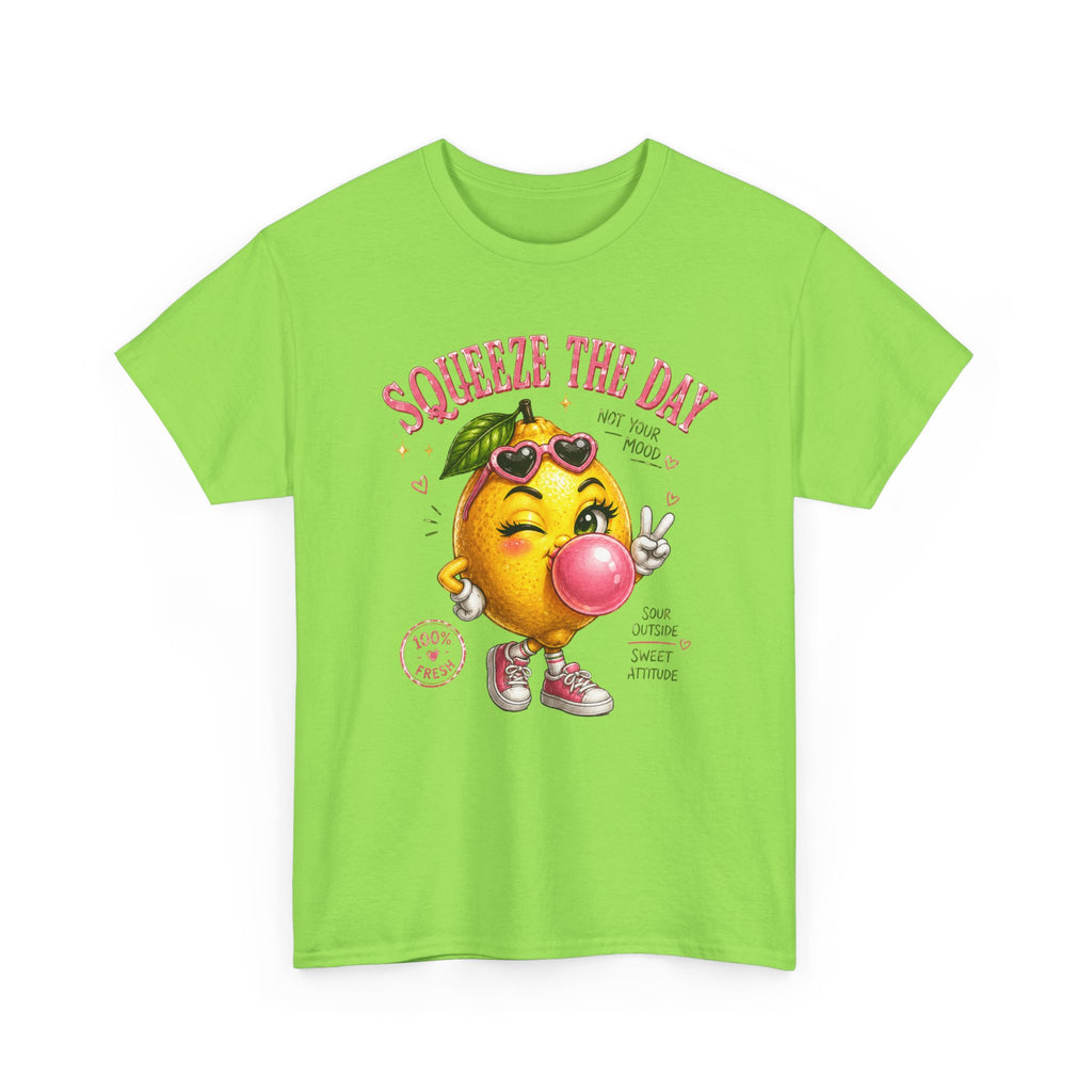 Squeeze The Day Lemon Graphic Tee | Retro Cartoon Fruit Shirt
