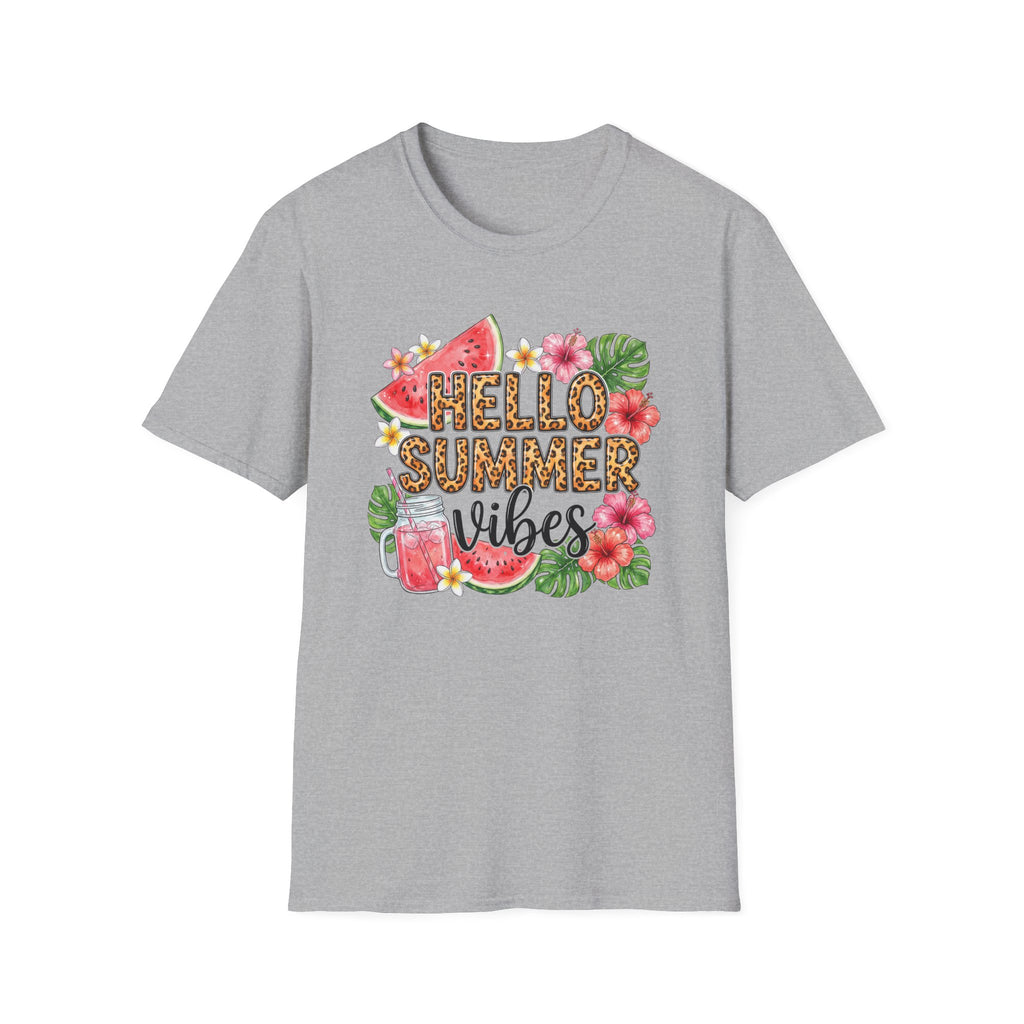 Hello Summer Vibes Watermelon Floral Leopard Print T-Shirt