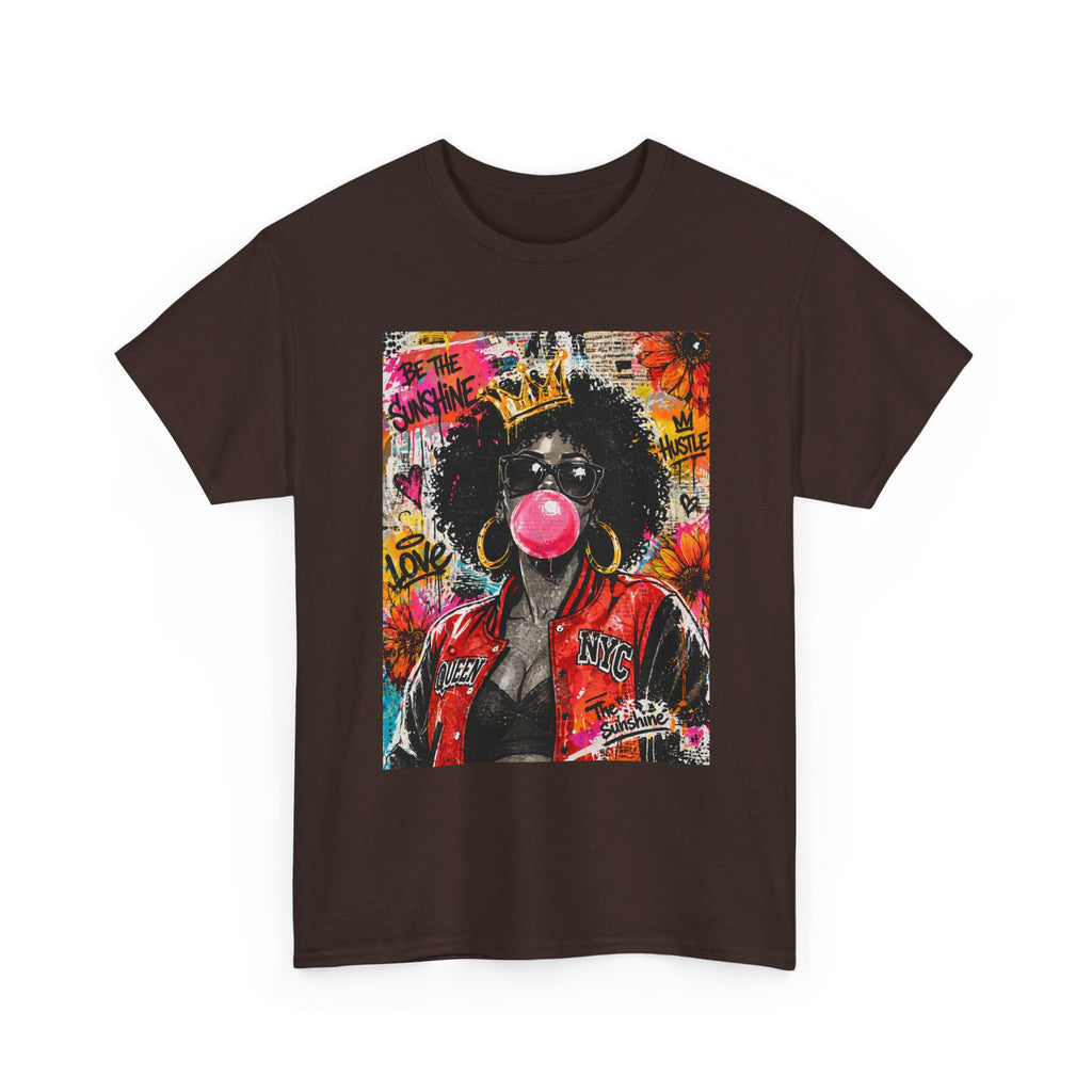 Afro Bubblegum Queen Tee | Street Art Graffiti Portrait, Crowned Woman