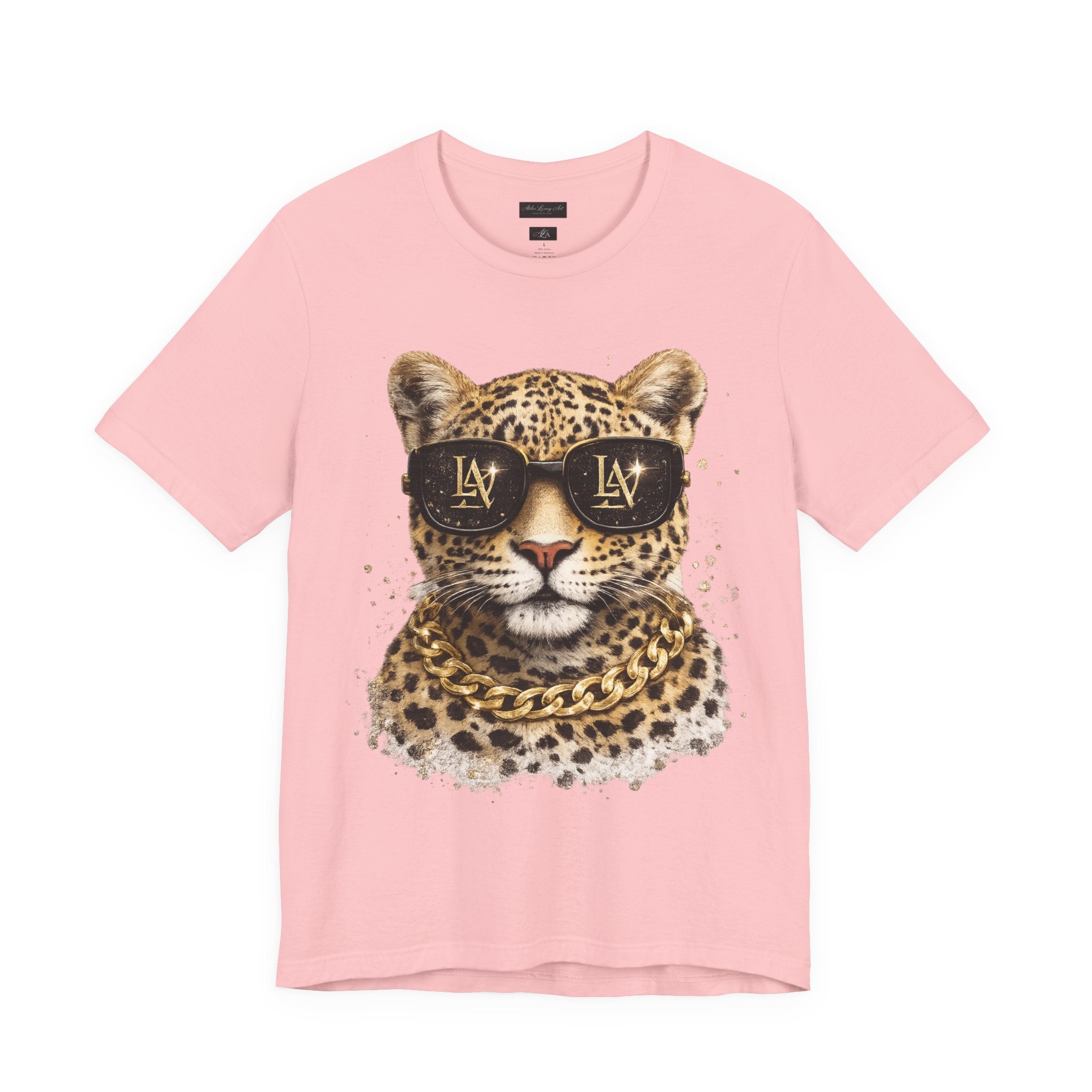 Leopard with Sunglasses Tee | Gold Chain Cheetah Graphic Shirt