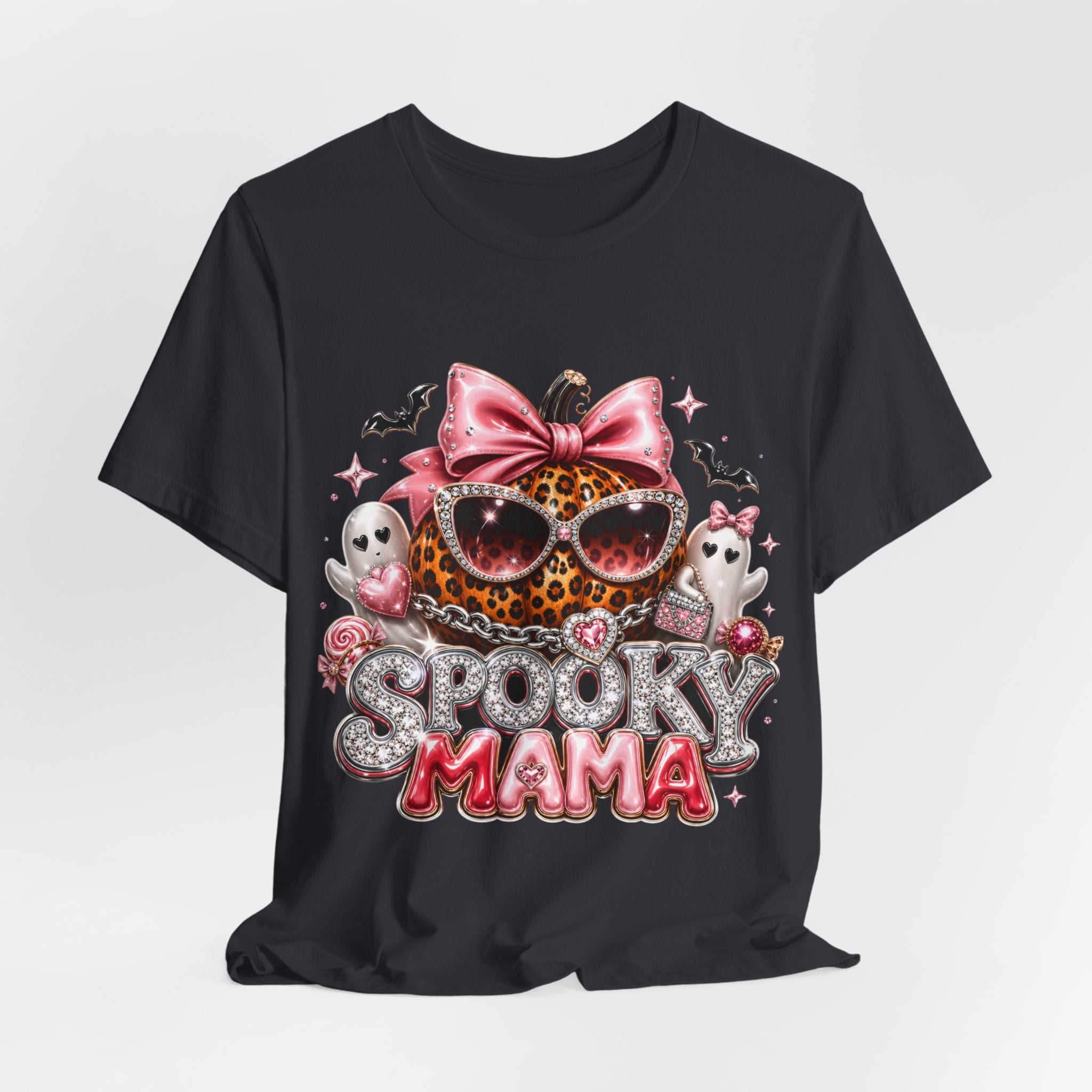 Spooky Mama T-Shirt — Cute Halloween Leopard Pumpkin Graphic Tee for Moms