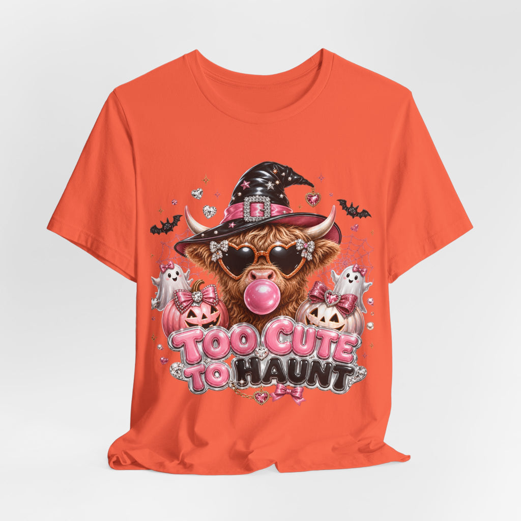 Halloween Cow T-Shirt — "Too Cute to Haunt" Cute Witch Cow Graphic Tee
