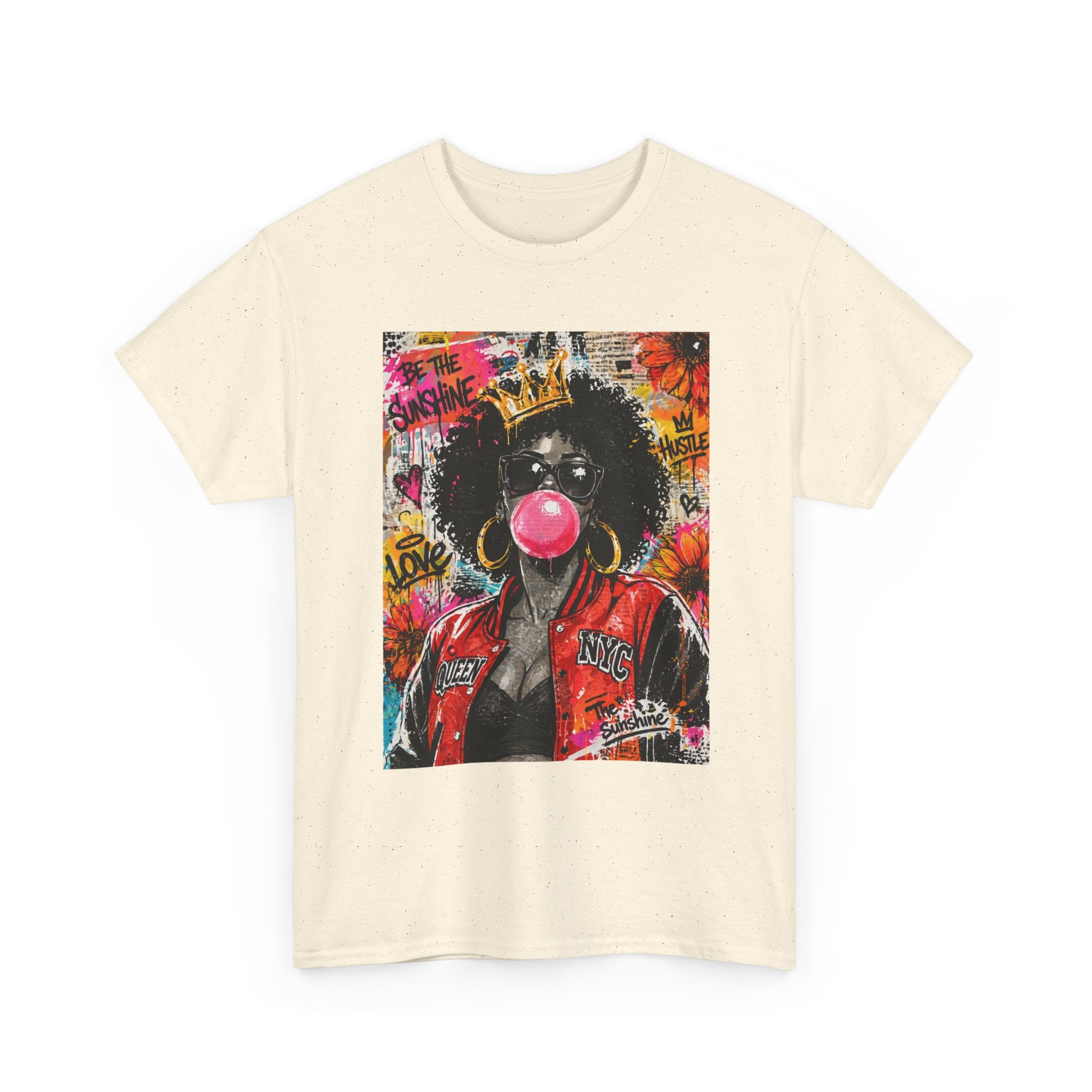 Afro Bubblegum Queen Tee | Street Art Graffiti Portrait, Crowned Woman