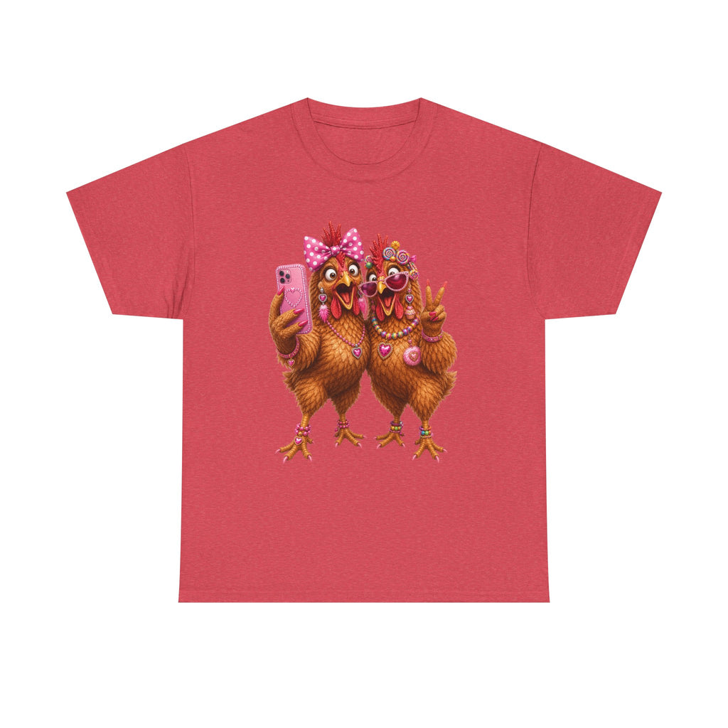 Two Chickens Taking Selfie T-Shirt | Funny Poultry Illustration