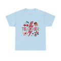 Teacher lightning bolt design T-shirt | cherries, letters, hearts, stationery