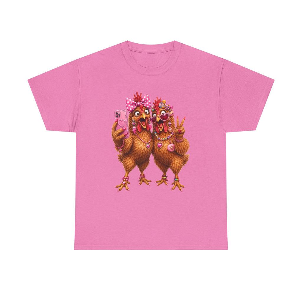 Two Chickens Taking Selfie T-Shirt | Funny Poultry Illustration