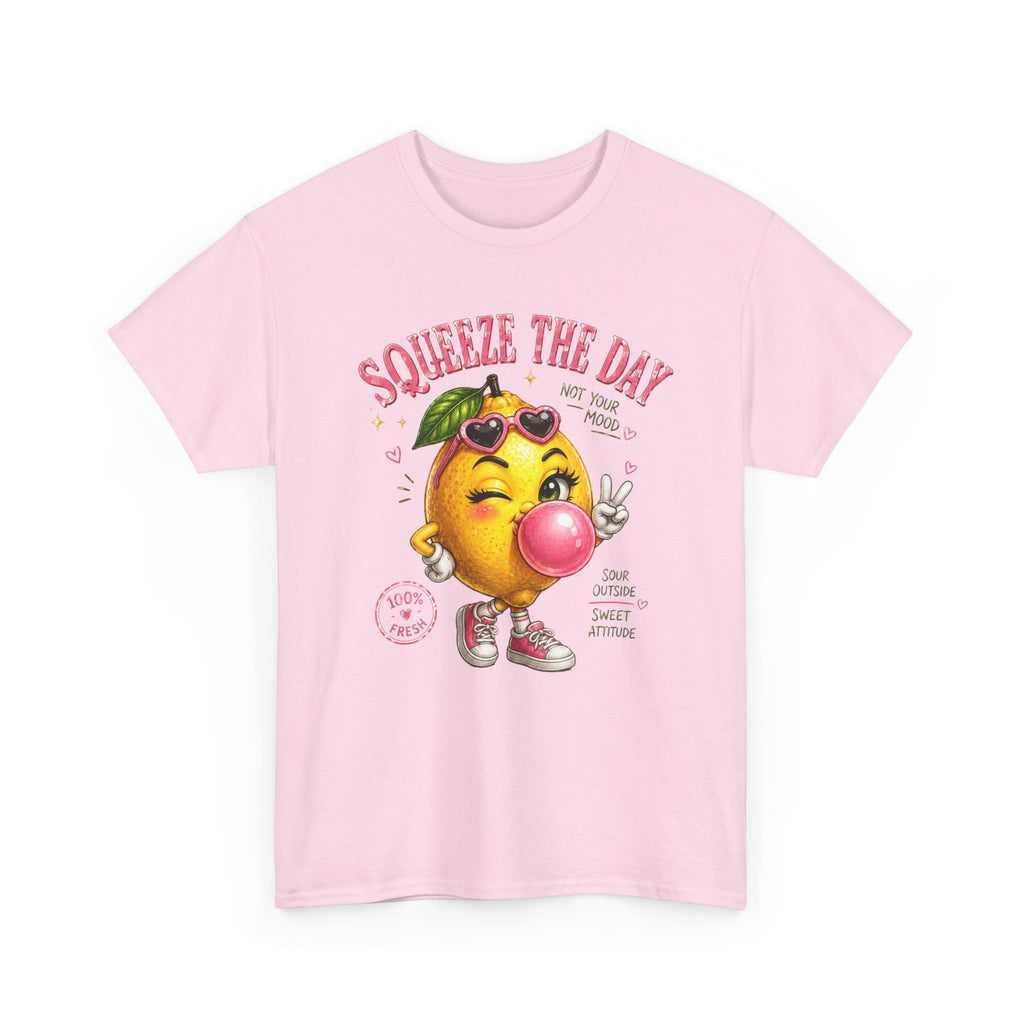 Squeeze The Day Lemon Graphic Tee | Retro Cartoon Fruit Shirt