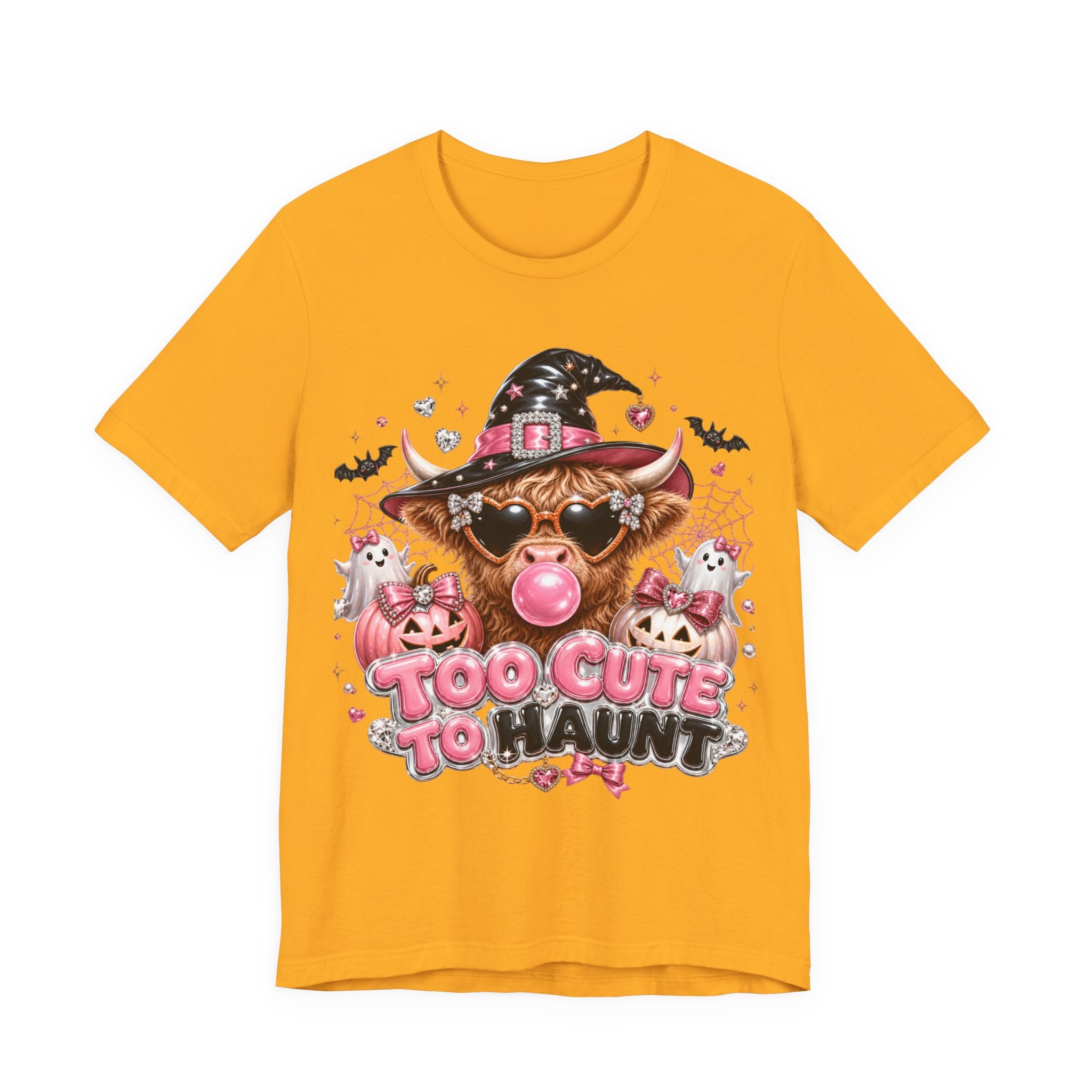 Halloween Cow T-Shirt — "Too Cute to Haunt" Cute Witch Cow Graphic Tee