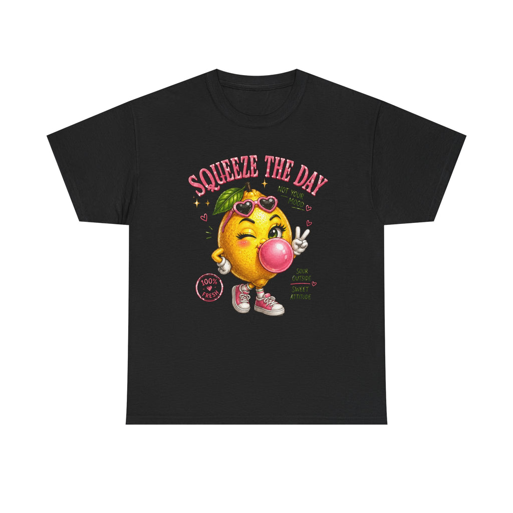 Squeeze The Day Lemon Graphic Tee | Retro Cartoon Fruit Shirt